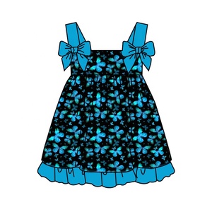 Abito da bambina con stampa floreale e farfalle, vestito estivo senza maniche con cinturino a fiocco - Product Image 3