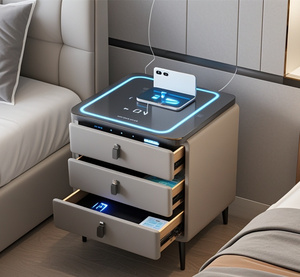 Hot Sale Wooden Bedroom <strong>Furniture</strong> <strong>Smart</strong> Bedside Table Modern Nightstands with USB Wireless Charging - Product Image 2