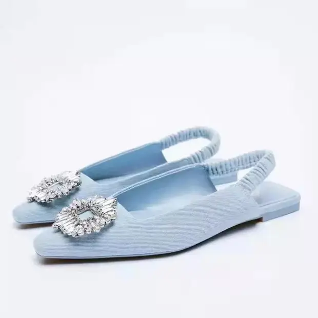 H158-367 ZAR New Fashion Spring Ladies Flat Bottom Women Sandals Baotou Diamond Casual Fashion Slim Sandals Women Single Shoes