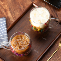 Mug à café en verre borosilicate double paroi de haute qualité, design créatif avec fleurs réelles, compatible micro-ondes et lave-vaisselle
