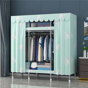 Kids Adult Double Collapsible Portable Hanging Grey Fabric <strong>Canvas</strong> Dustproof Cover Clothes Cabinet <strong>Wardrobe</strong> - Product Image 2