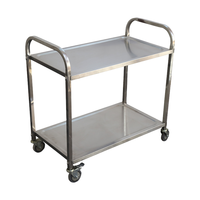 Carrito Utilitario de Doble Plataforma de Grado Comercial, Carro de Almacenamiento de Alimentos de Acero Inoxidable 201, Capacidad de 300 kg/Estantería, 4 Ruedas Giratorias con Frenos