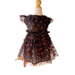 Pet Mesh Heart Print Dress Black Polyester Spring Summer Casual For Dogs Cats - Product Image 4