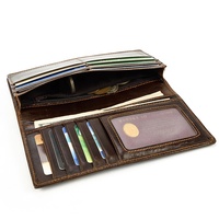 Dompet Selempang dengan Saku Koin Pemegang Kartu Dompet Panjang Lipat Ganda Naga Timbul Dompet Kulit Asli Pria