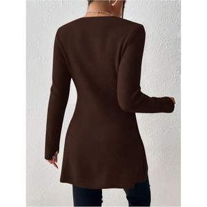 Pull en maille personnalisé pour femme, col en V, à nouer sur le côté, manches longues, décontracté, automne - Product Image 1