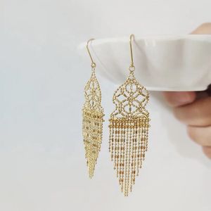 Xinfly 18K Pure Gold Sparkle Drop <b>Earrings</b> Elegant New Design Women's <b>Long</b> Tassels Fringe Dangle for Wedding Party Gift - Product Image 4