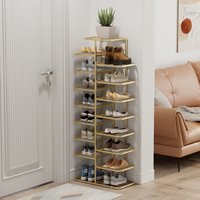 Porte-chaussures double rangée en métal doré, idéal pour les entrées de maisons et de dortoirs, grande capacité de rangement et faible encombrement