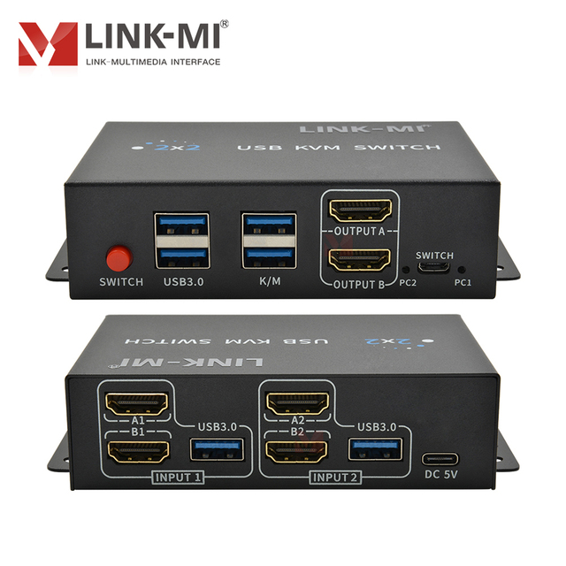 Dual Monitor HDMI KVM Switch 2 Port 4K60Hz USB 3.0 KVM Switch for 2 Computers 2 Monitors Keyboard Mouse Sharing