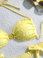 Ensemble bikini Y2K texturé à motifs floraux, haut triangle à nouer style halter, nœud latéral, maillot de bain coupe haute pour femme, décor marguerite, tenue de plage