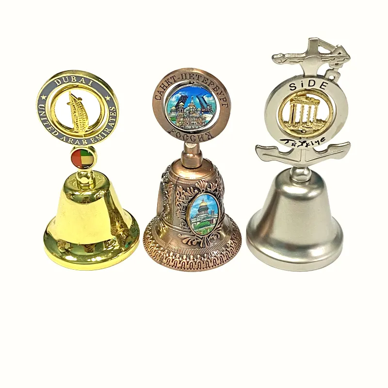 Campana de mano, campana de llamada, campana de cena, recuerdos de aleación de Zinc, Metal, precio al por mayor personalizado, decoración 3D, logotipo personalizado, regalo de negocios de Europa