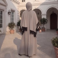 Nouvel ensemble Abaya style Dubaï 2026 avec dentelle, en tissu Nida, robe longue modeste pour femmes musulmanes avec hijab assorti, robe islamique