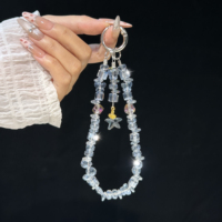 Chaîne de poignet pour téléphone en cristal brillant et breloque étoile, cordon anti-perte fait main perlé coloré, accessoires mignons pour téléphone pour femmes et filles