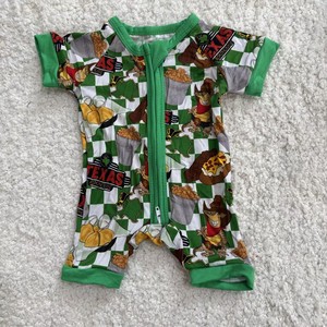 Romper Bayi Serat Bambu Grosir dengan Ritsleting Dua Arah, Lengan Pendek, Unisex, Musim Panas, Bermotif - Product Image 4