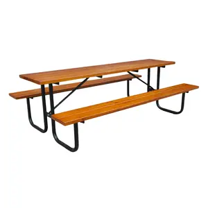 outdoor rectangular composite wood picnic table with bench outside garden patio furniture public picnic timber table and chair