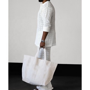 KY Custom Turn Down Collar Crochet Top Snap Button camicetta bianca Hollow Straight Pants <span class=keywords><strong>uomo</strong></span> Crochet Fabric abiti Casual da <span class=keywords><strong>uomo</strong></span> - Product Image 3