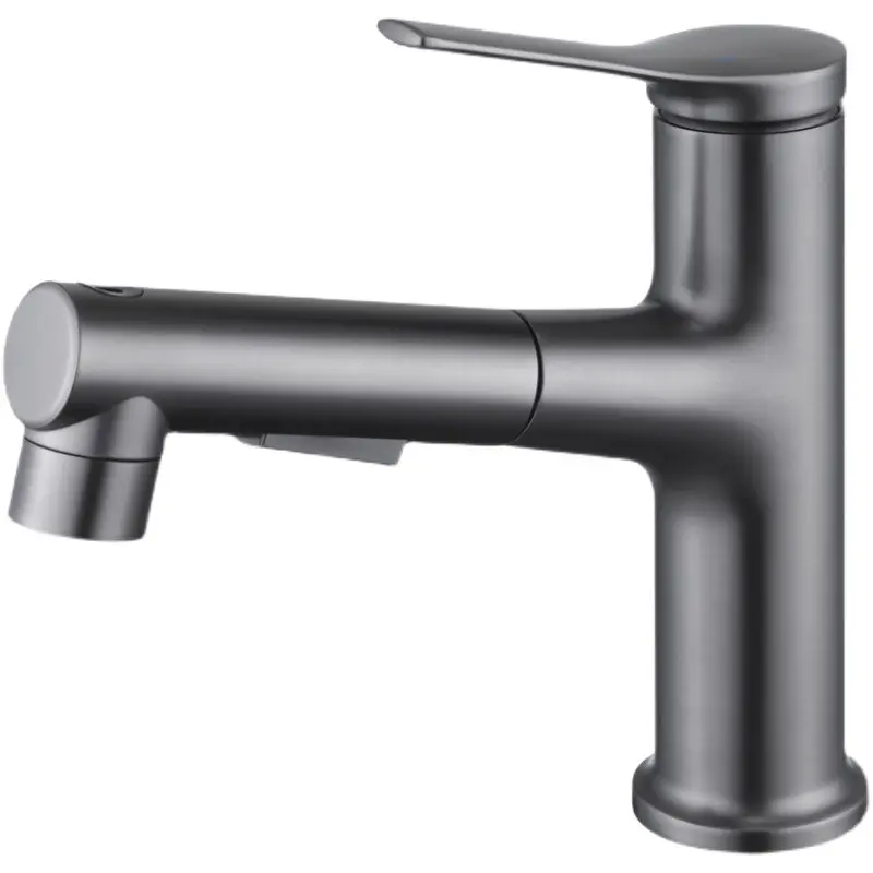 LJW Bathroom Matt Black Rotatable Single Handle Hot And Cold Spray Pull Out Basin Sink Faucet