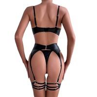 Lingerie sexy en similicuir, soutien-gorge à découpes séduisant avec porte-jarretelles, sous-vêtements exotiques sensuels pour femmes, vêtements de nuit gothiques