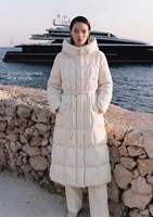 Vente en gros usine – Nouvelle veste d'hiver élégante pour femme, longue, en laine, chaude, écologique, respirante, avec capuche et taille cintrée – Personnalisation OEM/ODM