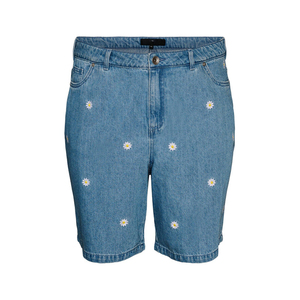 Tropical <b>Leaf</b> Embroidered High Waist Denim Shorts Women Cotton Blend Breathable Summer Essential Distressed Hem Vacation - Product Image 1