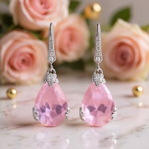Mbebeas – boucles d'oreilles en cristal rose, forme de goutte d'eau, serti de griffes, bijoux romantiques pour femmes, bijoux de mariage E1801 - Product Image 2