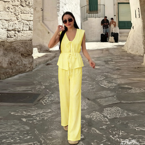 Fashion Ladies Two Piece <b>Set</b> Boutique <b>Sexy</b> Street Wear Sleeveless Stripped Lace-up Tops and Pant 2 Piece <b>Set</b> - Product Image 4