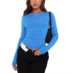 Spring Autumn Solid Slim Street Wear Long Sleeve <b>Women</b> <b>Sports</b> Fitness Top O-neck Skinny Solid Color Ladies <b>T</b>-<b>shirts</b> - Product Image 4