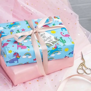 Custom Unicorn Flamingo Pattern Gift <b>Wrap</b> <b>Paper</b> <b>Roll</b> Blue Art <b>Paper</b> 100GSM Double-Sided Coated Eco-Friendly Recyclable Digital - Product Image 4