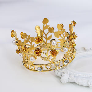 Venta al por mayor barato pequeña corona pastel decoración pastel corona aleación Rhinestone Perla Rosa flor corona redonda - Product Image 5