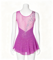 Robe de patinage artistique sans manches en Spandex/Nylon, couleur magenta, ornée de strass et de maille, dos en V, pour spectacle sur scène, pour enfants
