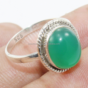 Bague solitaire classique en onyx vert ethnique, argent sterling 925, bijoux de mariage et de fête - Product Image 2