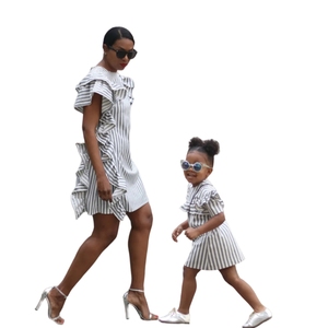 Custom Stripe Print <strong>Mini</strong> Dress Summer Ruffled Cuff Pockets Girl Birthday Dresses Women Lady Elegant Mommy and <strong>Me</strong> <strong>Outfits</strong> - Product Image 4
