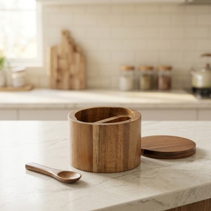Boîte à épices moderne <span class=keywords><strong>en</strong></span> bois d'acacia avec couvercle, salière et poivrière <span class=keywords><strong>en</strong></span> bois massif, distributeur de <span class=keywords><strong>sel</strong></span> et poivre 200 ml, option personnalisée, conteneur de rangement pour épices - Product Image 2