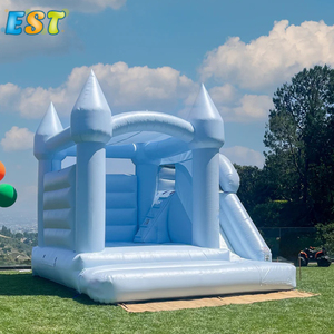 Château plein d'entrain de fête de mariage de PVC de videur gonflable commercial château sautant <span class=keywords><strong>bleu</strong></span> Mini maison de rebond avec la glissière combinée à vendre - Product Image 3