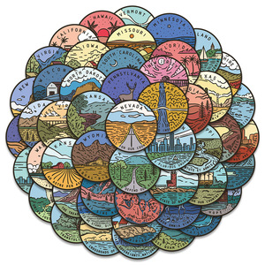 50 pièces ne répètent pas les <span class=keywords><strong>villes</strong></span> américaines collections de paysages célèbres explorer la <span class=keywords><strong>carte</strong></span> de voyage ronde autocollant <span class=keywords><strong>des</strong></span> États américains - Product Image 2