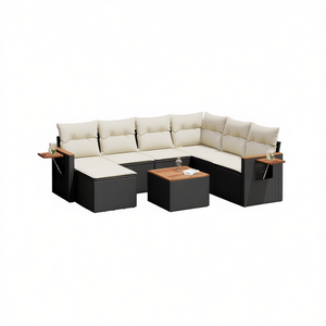 Conjunto de Sofá de Jardín Negro y Crema, Mimbre para Exteriores con Cojines de Espuma de Alta Densidad, Diseño Contemporáneo Impermeable - Product Image 1