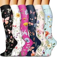 Blumenmuster Kniehohe Kompressionsstrümpfe Nylon Spandex Atmungsaktive Lange Socken für Reisen Arbeit Sport Großhandel OEM-Lieferant