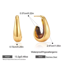 Boucles d'oreilles créoles épaisses en acier inoxydable 316L plaqué or PVD 18 carats personnalisées, étanches, avec clous en résine écaille de tortue pour femme