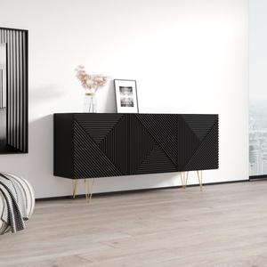 Nhà Máy Trực Tiếp Hiện Đại Tự Chọn Credenza Độ Bóng Cao Mặt Trước Sideboard Với Matte Cơ Thể Và Vàng Kim Loại Chân - Product Image 4