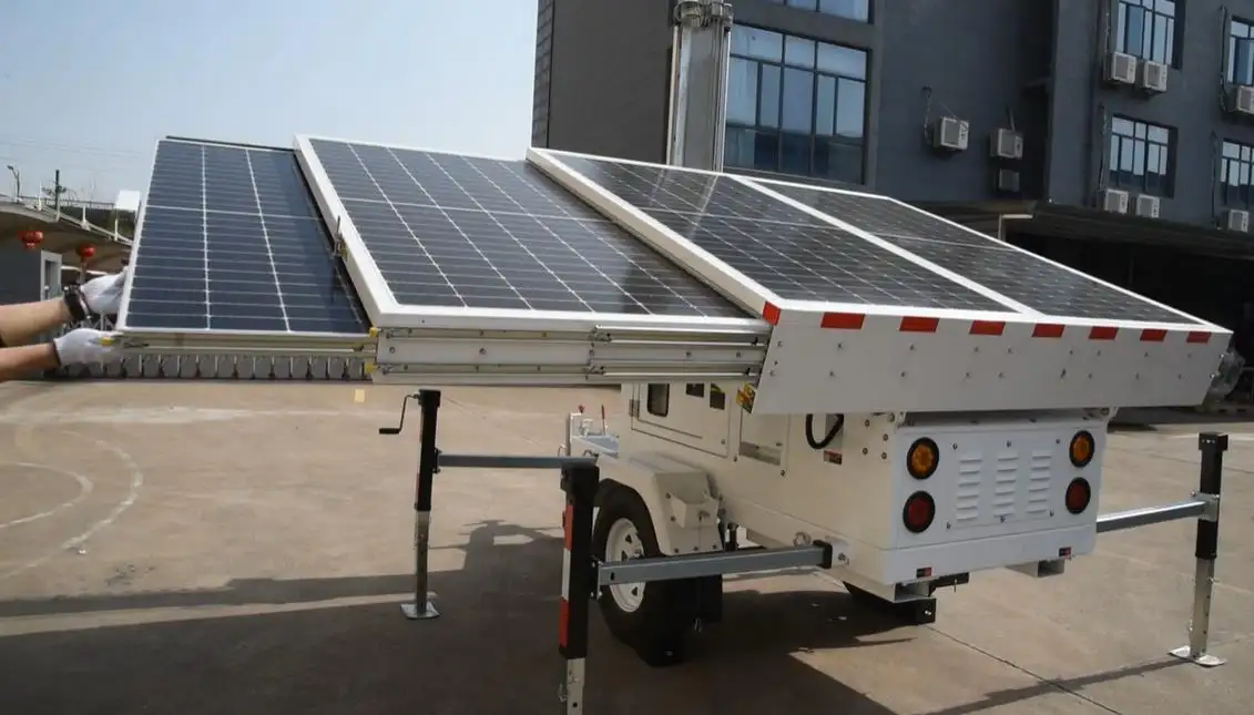 Cep güneş standı yalnız DC güç jeneratörü römork üzerine monte edilmiş