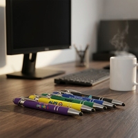 Stylo à bille 2-en-1 avec logo personnalisé et écran en métal pour stylet, largeur d'écriture de 1.0mm, cadeau promotionnel publicitaire direct d'usine