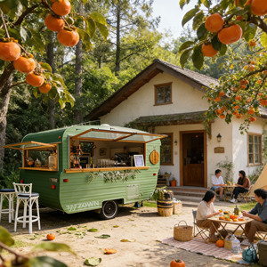 ZOWN Green Electric Food Truck <b>Trailer</b> With Open Serving Window And Outdoor Seating Setup For Camping And Events - Product Image 1