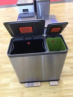 Contenedor de Reciclaje para Cocina de Acero Inoxidable de 18L+18L con Doble Compartimiento, Ecológico, con Pedal, Tipo de Presión con Tapa Abierta