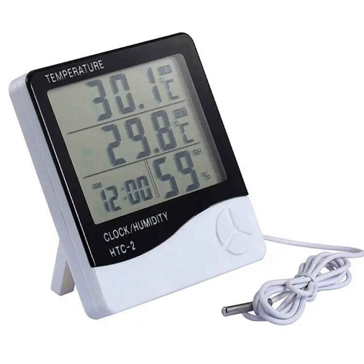 HTC-2 electronic hygrometer with wire probe indoor and outdoor baby clock alarm clock dual temperature with suction cup