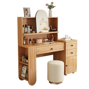 Modern Makeup Vanity With Storage Cabinet Flip Top Mirror <b>Pine</b> Wood Bedroom Furniture For Adults - Product Image 2