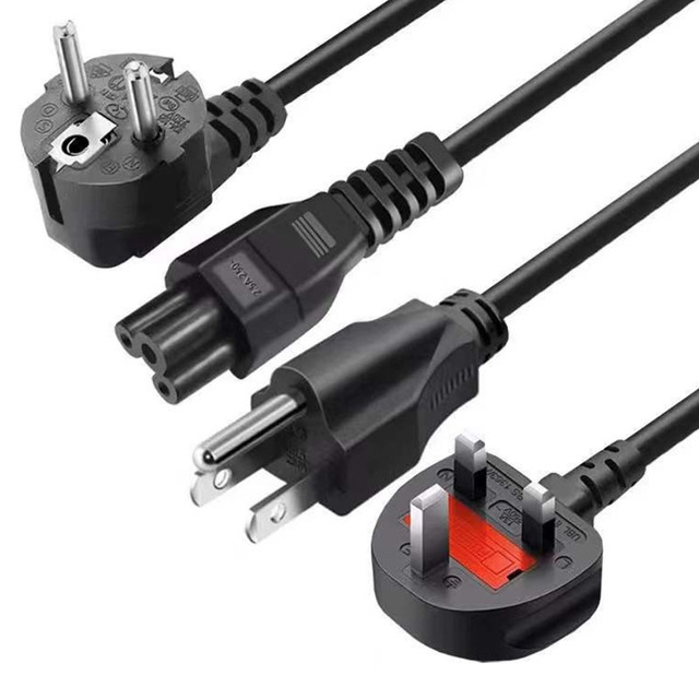 Portable Certified IEC 60320 C5 Power Cord EU US UK AU CN 1m Stable Pure Copper Cloverleaf Plug Cable