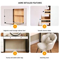 Coiffeuse moderne avec miroir lumineux, tiroirs, tabouret, plateau de présentation en MDF écologique, intensité réglable, pré-assemblée