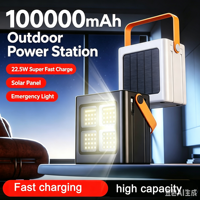 Station d'alimentation portable à charge rapide pour l'extérieur, haute capacité 100000 mAh, 22,5 W avec lumière LED, support micro USB, banques d'alimentation 100000 mAh