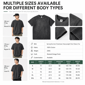 เสื้อยืดคอตตอนหนา 250 กรัม ทรงโอเวอร์ไซส์ สไตล์วินเทจ สตรีทแวร์ แขนสั้น รับผลิตตามแบบ OEM ODM สำหรับการสั่งซื้อจำนวนมาก - Product Image 2