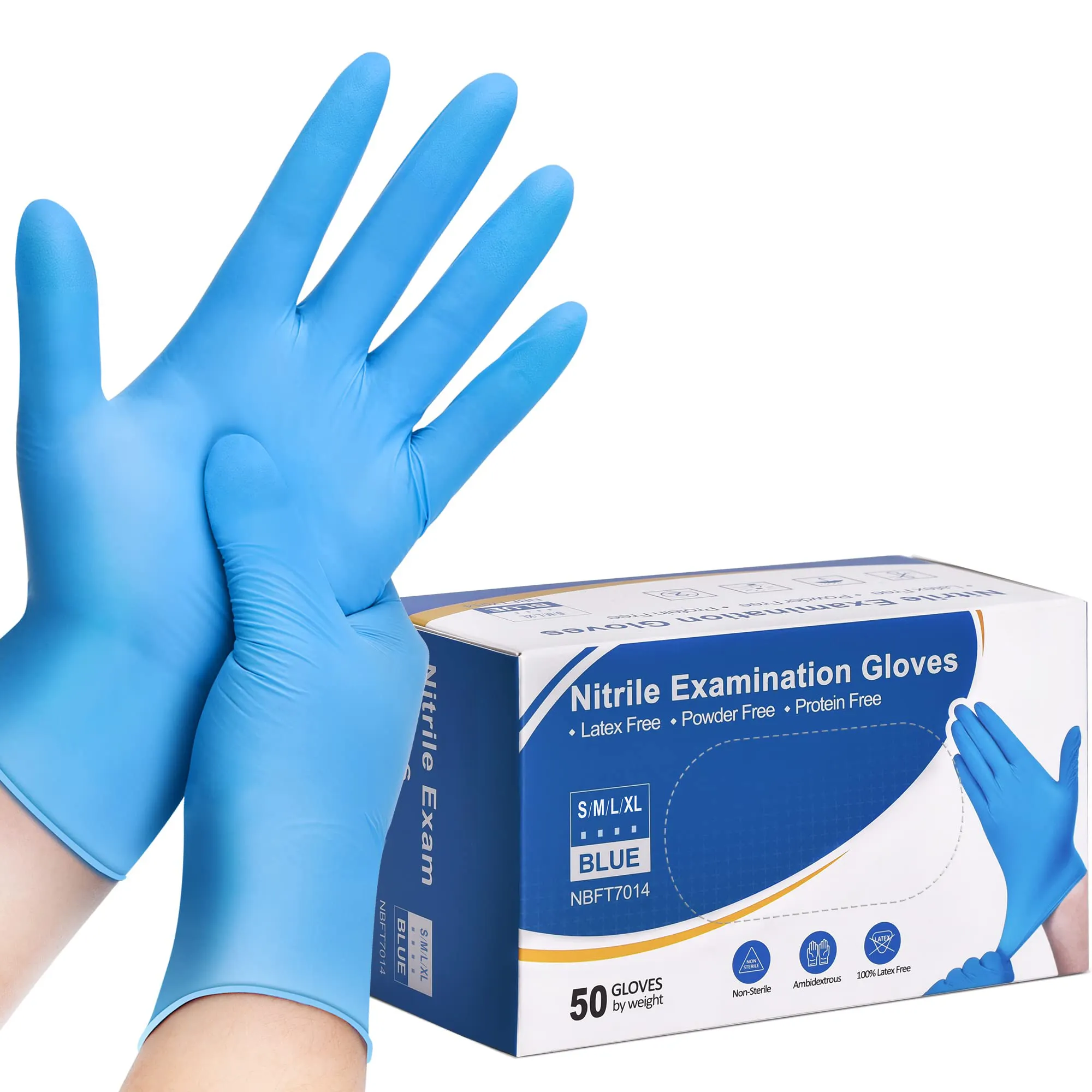 Guantes de nitrilo sin polvo para examen Guantes de nitrilo desechables sin polvo Fabricantes Guantes de nitrilo azul