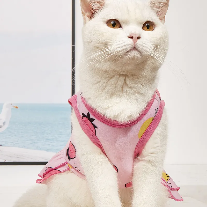 Ropa para mascotas verano lindo gato perro vestido algodón mascota camisa falda vestido sin mangas transpirable volantes perro Sundress perro trajes sólido